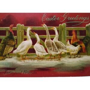 Easter Postcard Artist Helena Maguire Farmyard Friends Geese Rooster Tucks 6635
